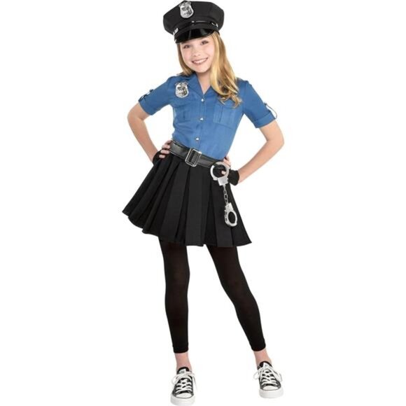 Kids Police Dress Halloween Costume Party Dress for Girls, Includes Belt and Hat - Picture 1 of 6